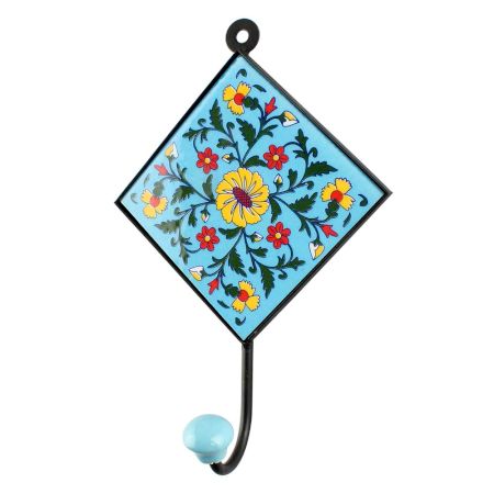 Turquoise Wheel Flower Ceramic Tiles Hook